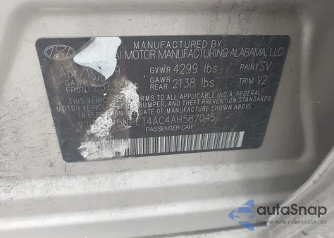 2010 Hyundai Sonata Gls from USA, damaged, VIN 5NPET4AC4AH587045